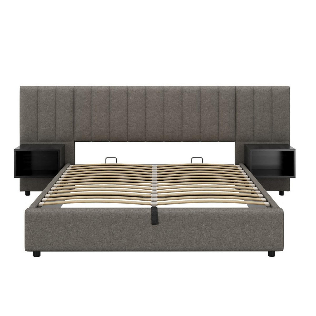 POLSTERBETT 160x200 cm in Grau Leinen mit zwei Nachttischen - Grau, Holz/Textil (160/200cm) - KOMHTOM