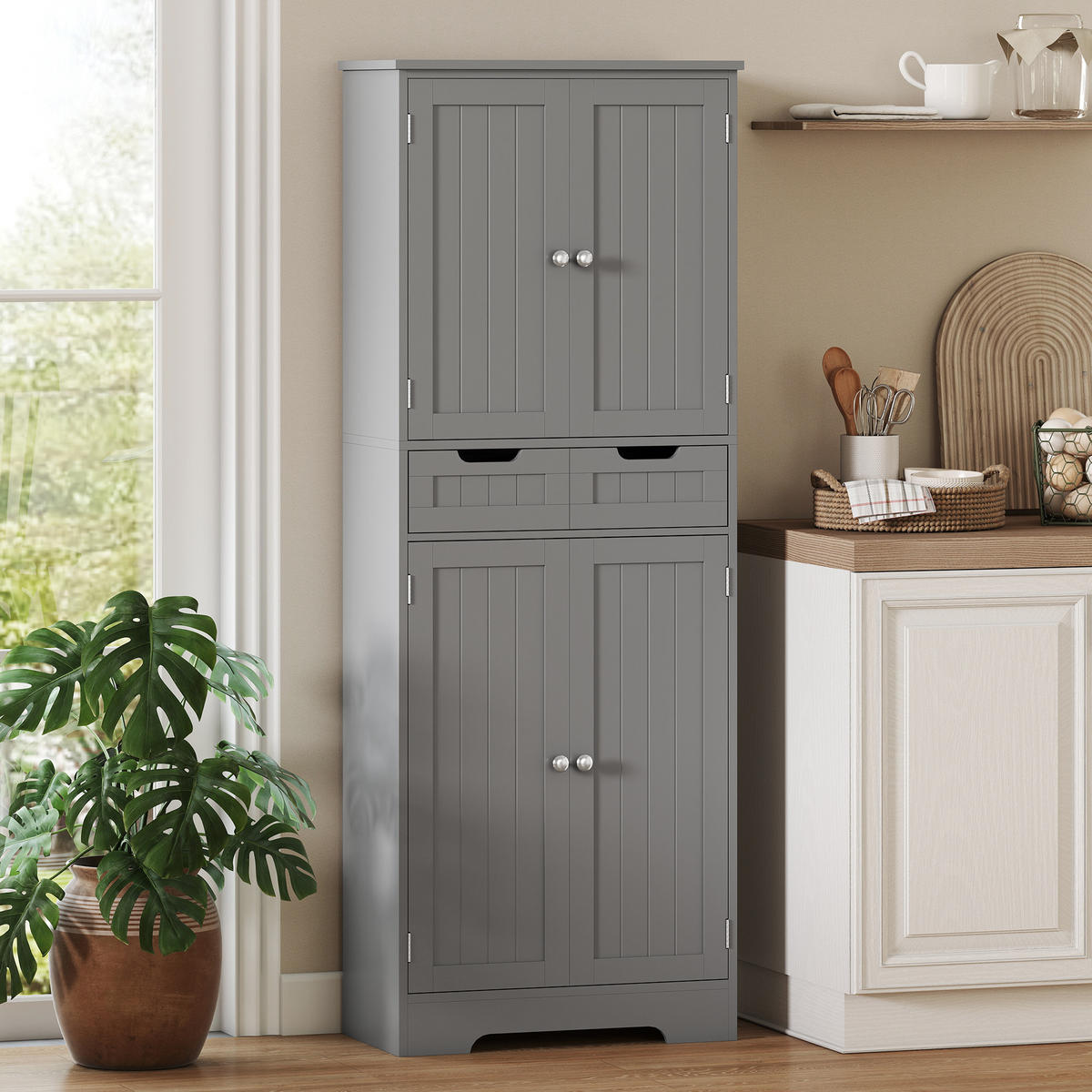 MIDISCHRANK DE-12543 60/30/160 cm Grau - Grau, Holzwerkstoff (30/160/60cm) - ComfortXL