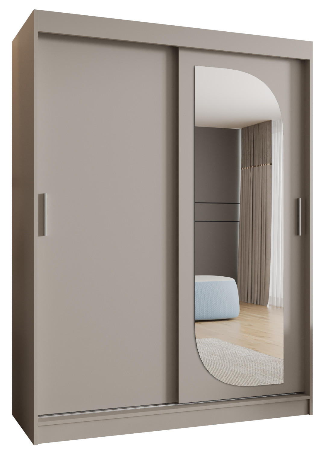 SCHWEBETÜRENSCHRANK 200/150/62 2-türig - Kaschmir/Silberfarben, Holz (150/200/62cm) - MÖBEL KRYSPOL