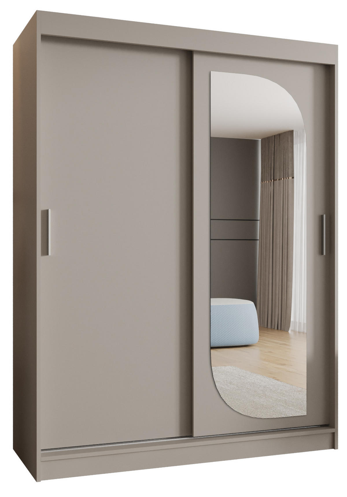 SCHWEBETÜRENSCHRANK 200/150/62 2-türig - Kaschmir/Silberfarben, Holz (150/200/62cm) - MÖBEL KRYSPOL