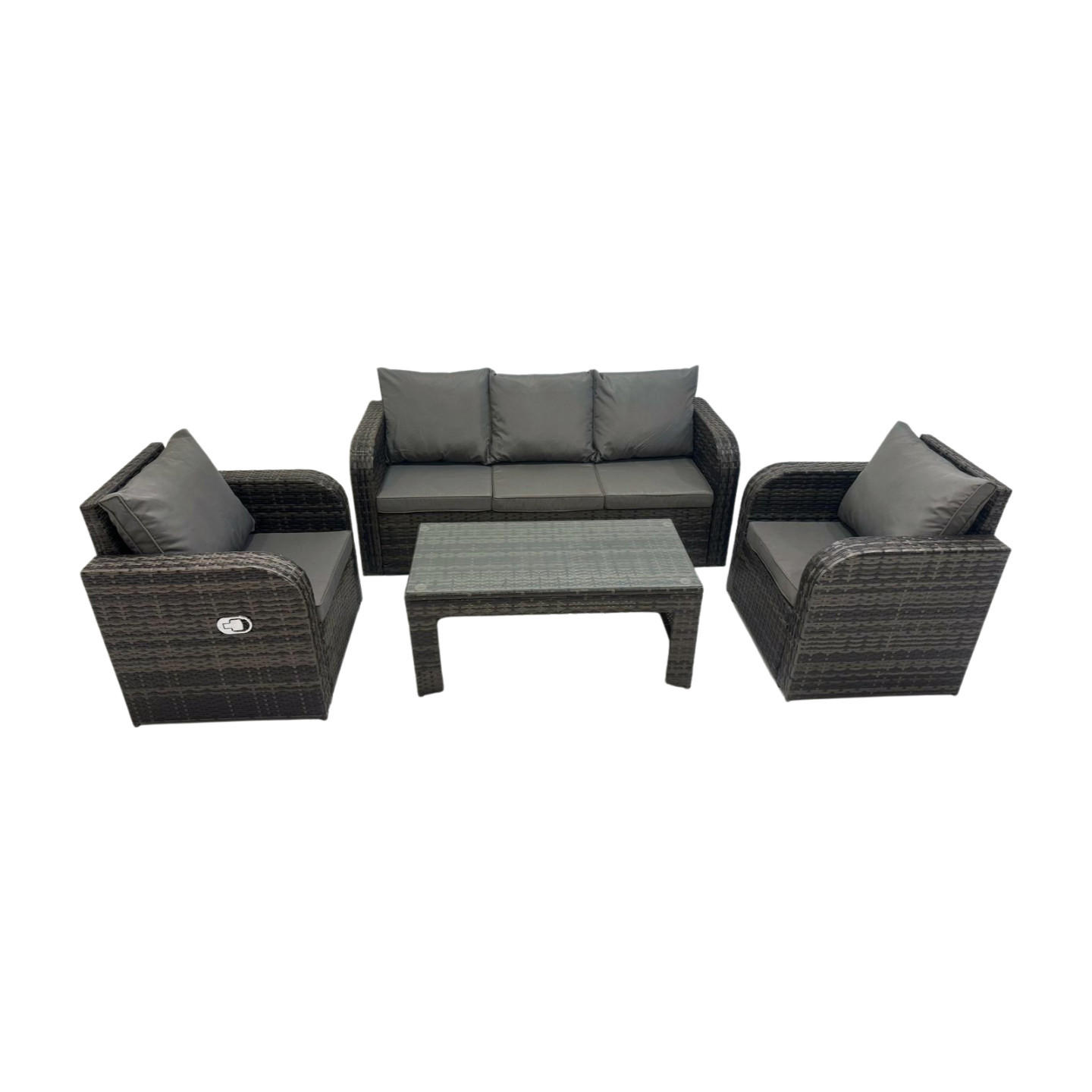 GARTENMÖBEL SET mit Sofa Polyrattan 4-Sitzer Dunkelgrau - Dunkelgrau/Grau, Glas/Kunststoff - Fimous