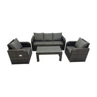 GARTENMÖBEL SET mit Sofa Polyrattan 4-Sitzer Dunkelgrau - Dunkelgrau/Grau, Glas/Kunststoff - Fimous