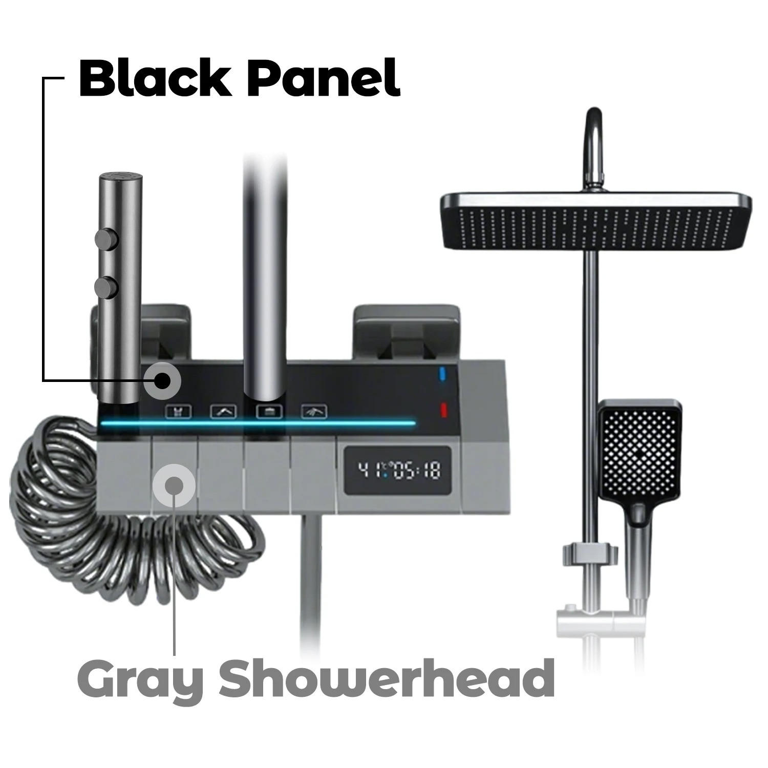 ÜBERKOPFBRAUSESET Digitale Mischbatterie Schwarz/Grau - Grau, Metall (32/82/21cm) - Kaket