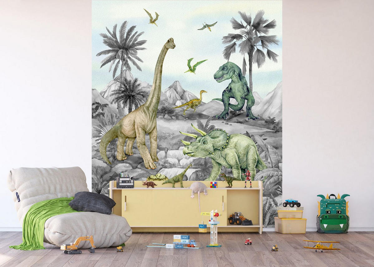 FOTOTAPETE Dinosaurier 270 x 225 cm - Grau, Papier (270/225cm) - Sanders & Sanders