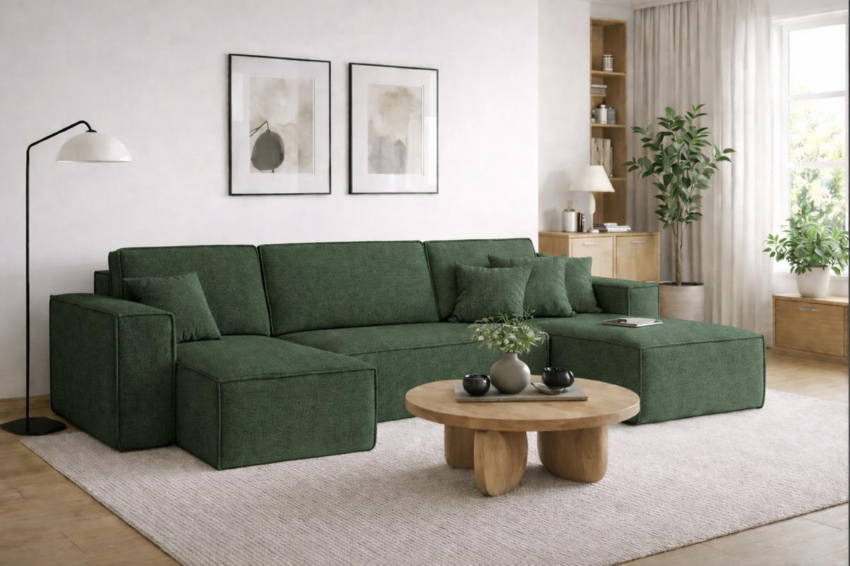 ECKSOFA U-Form Mit Schlaffunktion Und Bettkasten BEST Stoff Neve Grün - Grün, Holz/Kunststoff (312/142cm) - Kaiser Möbel