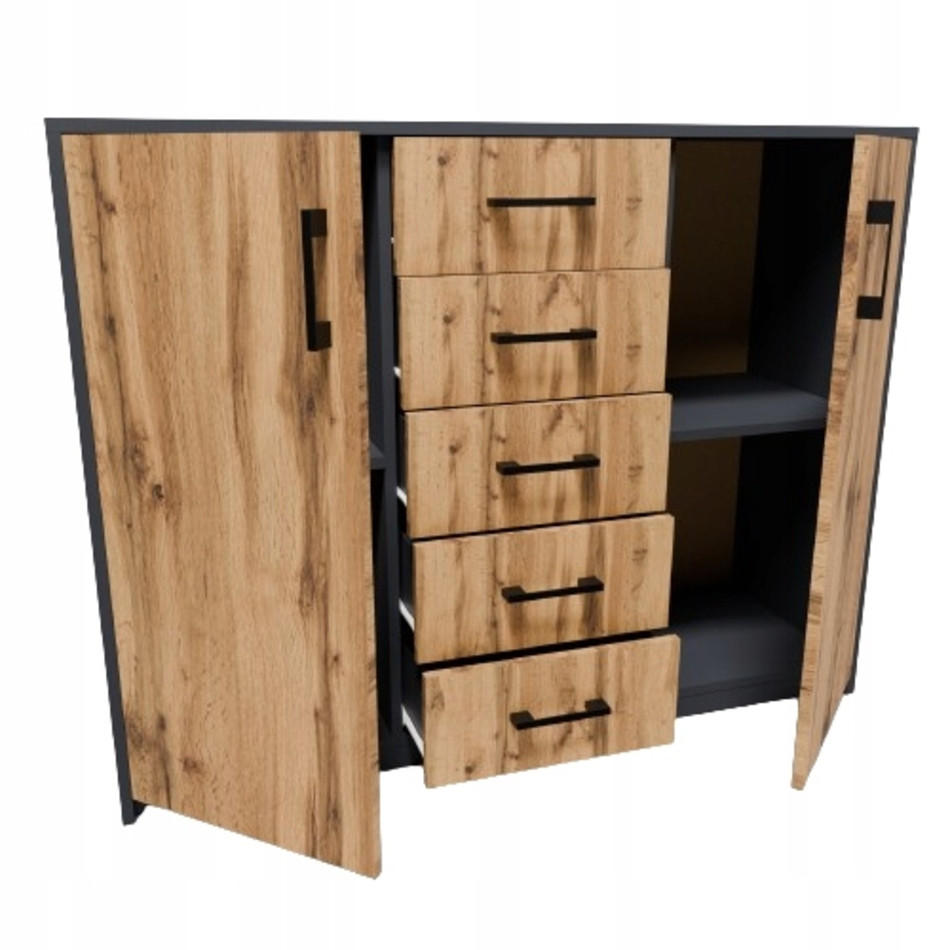 KOMMODE 2D5S Anthrazit-Wotan Eiche 110/35/85 cm moderne Optik - Anthrazit/Eiche Wotan, Holzwerkstoff (110/85/35cm) - Matkam Möbel