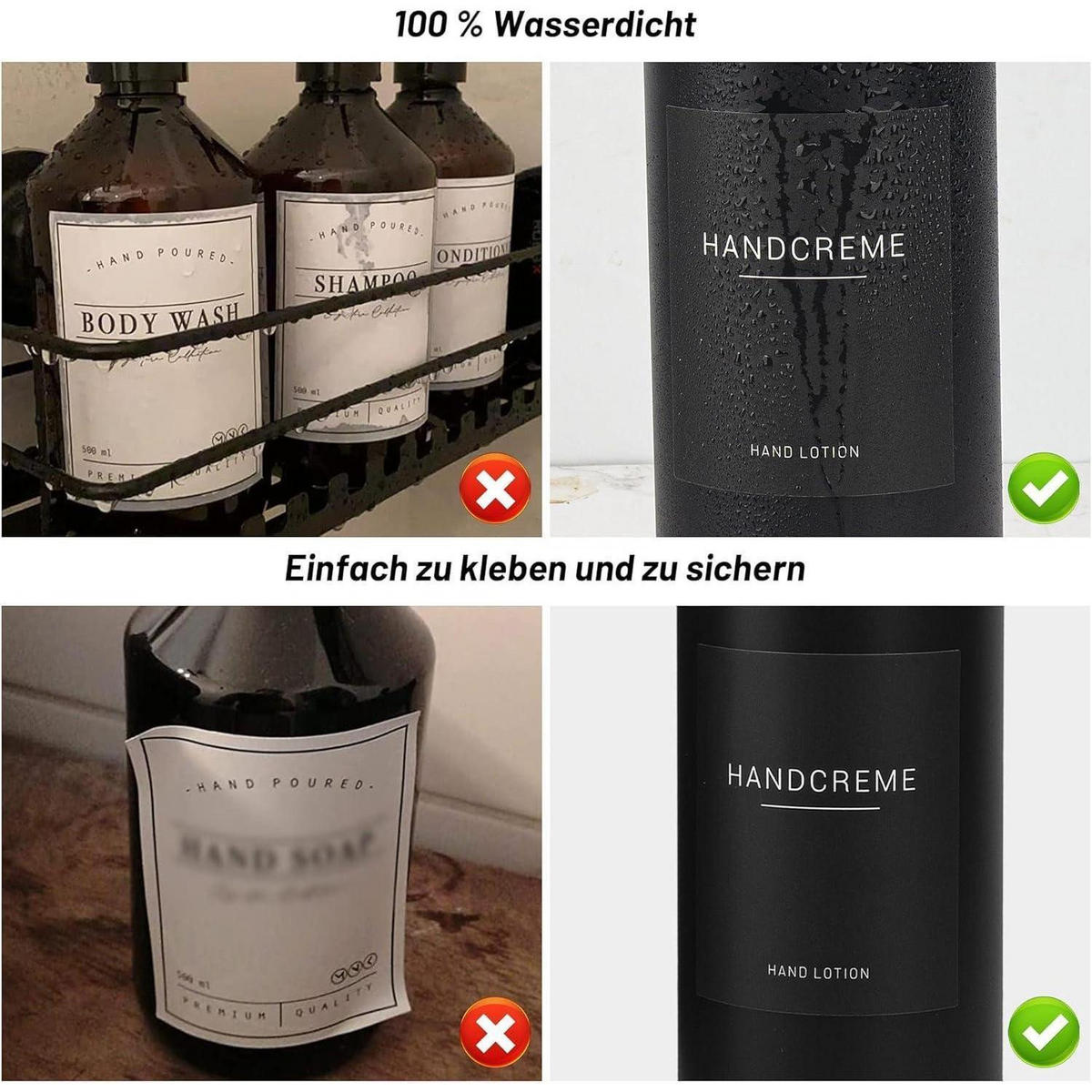 SEIFENSPENDER 3-teiliges Set 500ml Schwarz mit Etiketten - Schwarz, Kunststoff (6.6/17/6.6cm)