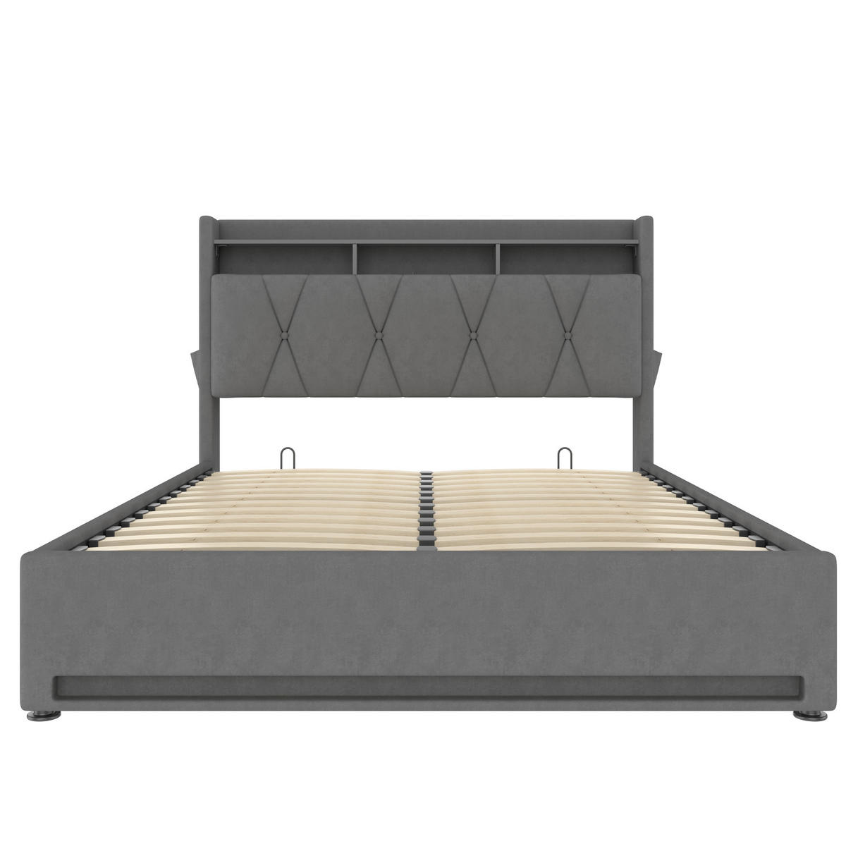 POLSTERBETT 160/200 cm dunkelgrau aus Samt mit LED, USB-C und Stauraum - Dunkelgrau, Textil (160/200cm) - OKWISH