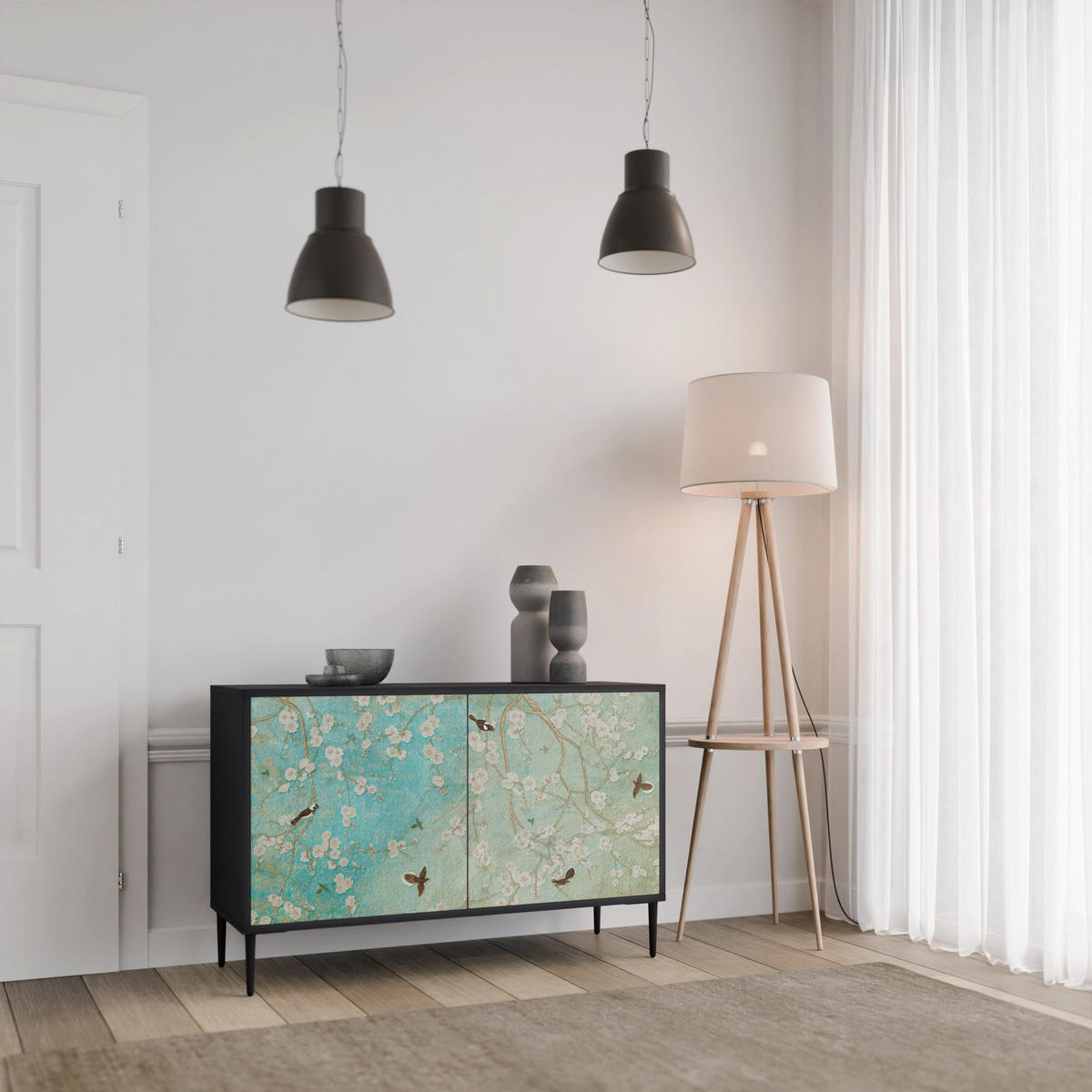 SIDEBOARD BLOOMING CHARM, Eicheneffekt, 111x42x77,5 cm, 2 Türen - Eichefarben/Buchefarben, Holzwerkstoff/Buchenholz (111/77.5/42cm) - SpaceRebels