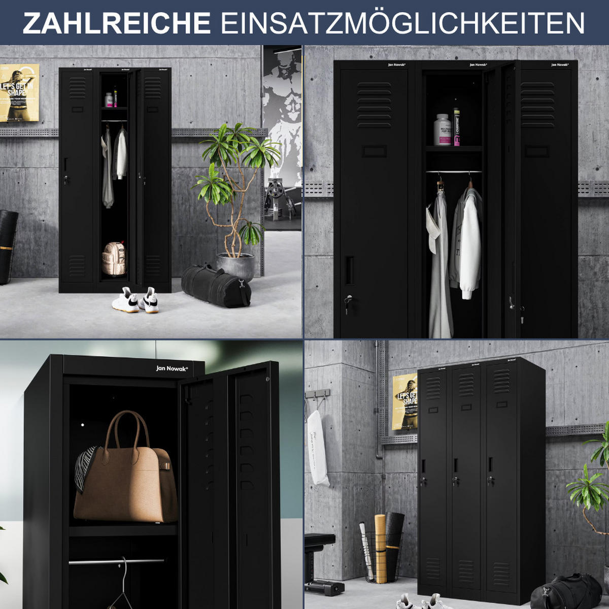 UMKLEIDESCHRANK Spind KACPER 1 Abteil 180x30x50cm Schwarz - Schwarz, Metall (30/180/50cm) - Jan Nowak