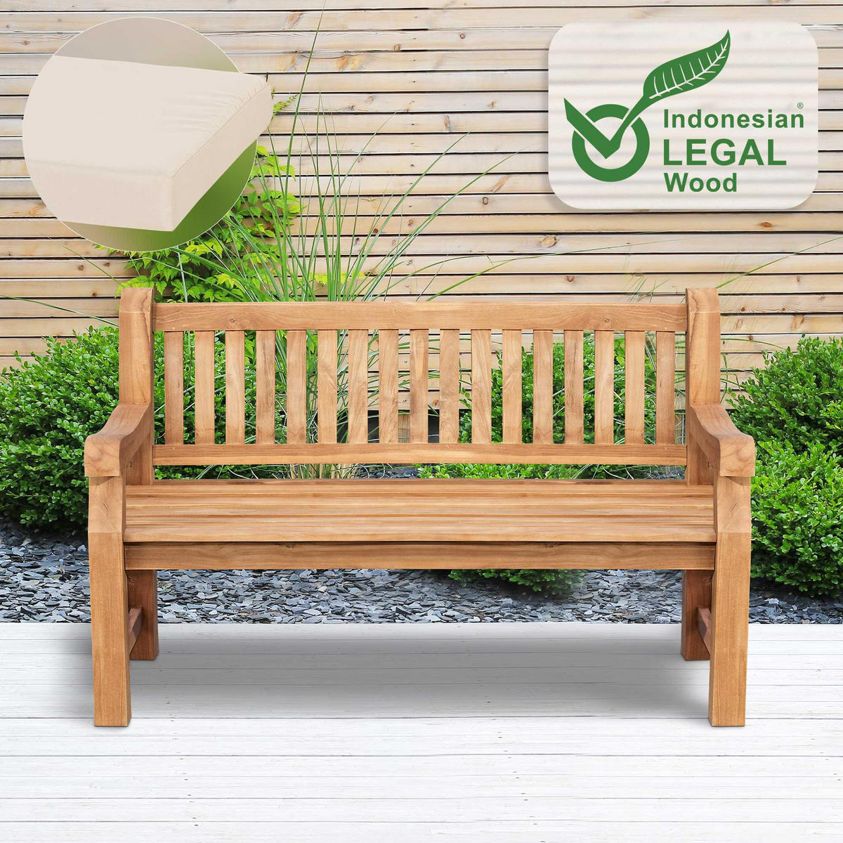 GARTENBANK Teakbank Dabel Holz Creme Holzbank 150cm - Creme, Holz (150/93/61cm) - DELUKE