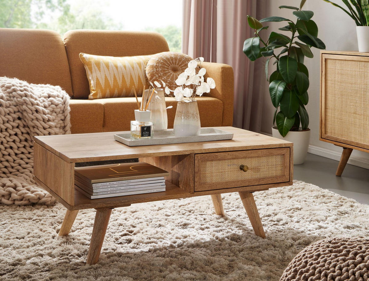 COUCHTISCH rechteckig LAYA Mangoholz - Braun, Holz (90/45/40cm) - tinkaro