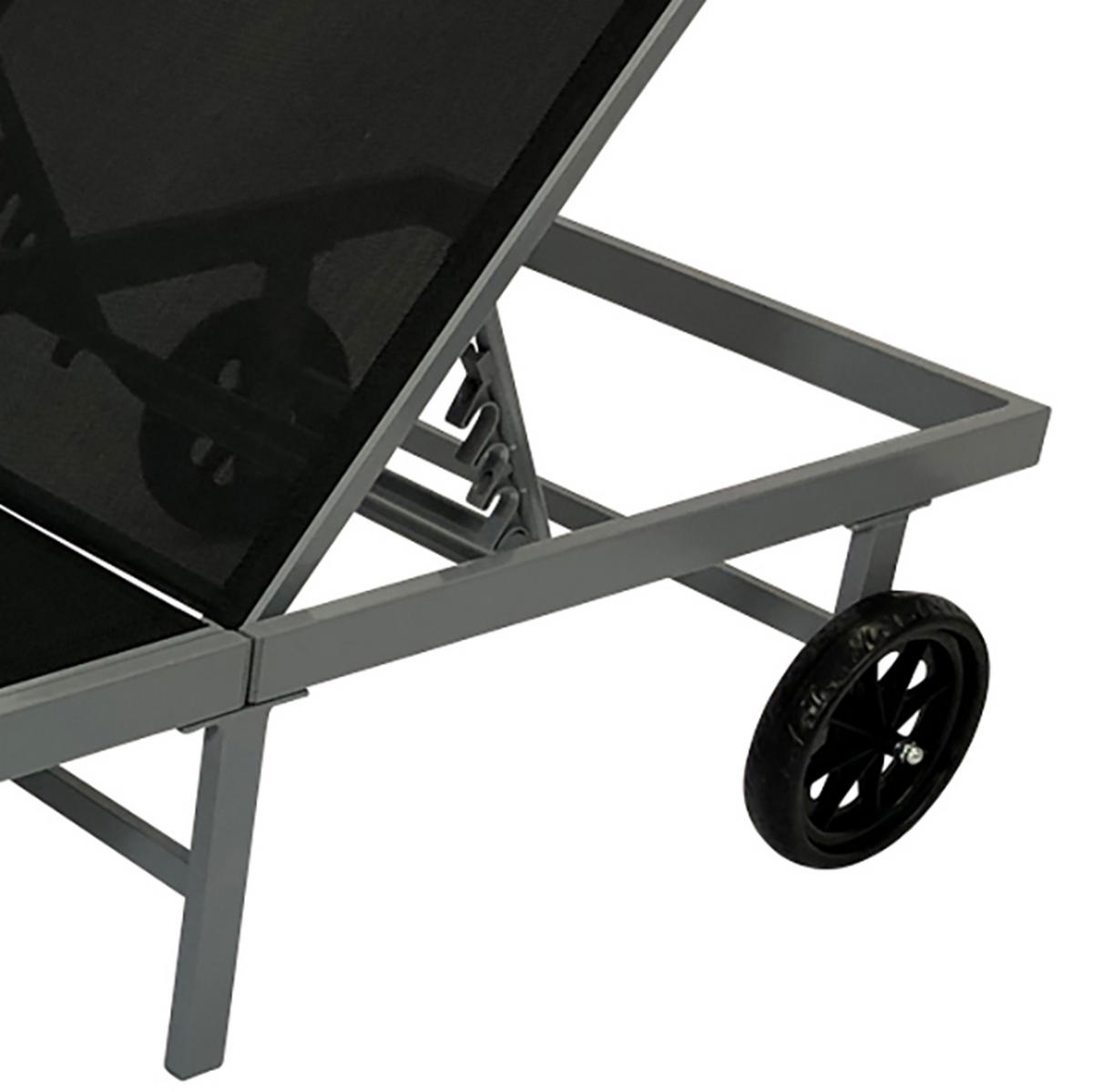 SONNENLIEGE Walton 200cm - mit Rollen - Gestell Aluminium silberfarben, Bespannung Kunstgewebe schwarz - Grau, Metall (78/90/200cm) - TPFGarden