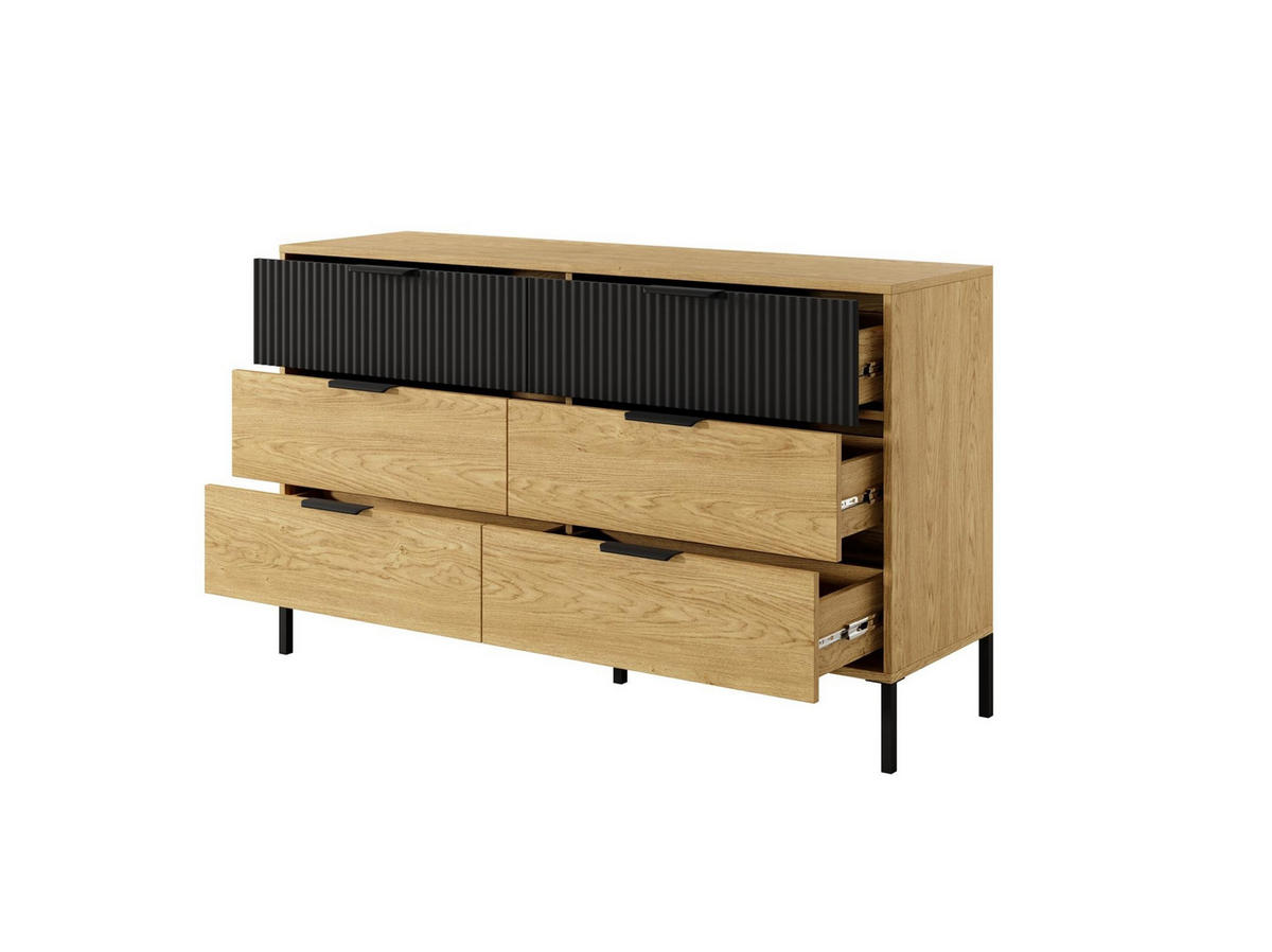 KOMMODE Norden, Eiche Baltic - Eichefarben/Schwarz, Holzwerkstoff (138/81/40cm) - Bettso