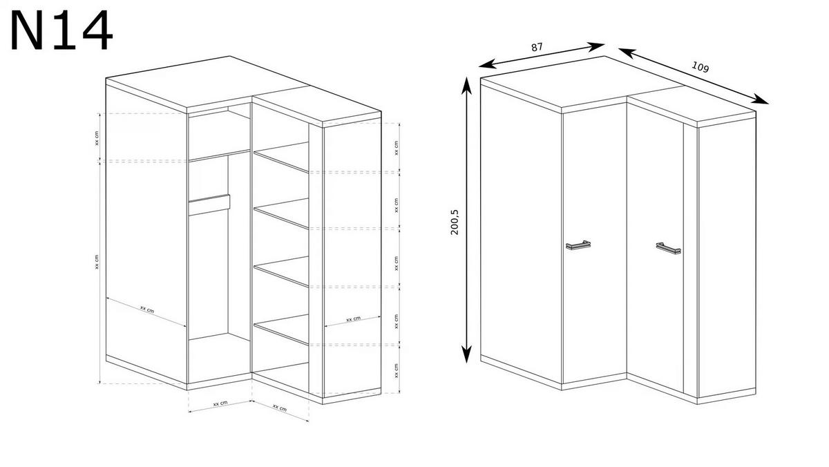 KLEIDERSCHRANK NATURAL N-14 - Eichefarben, Holzwerkstoff (87/200/109cm) - Meblini