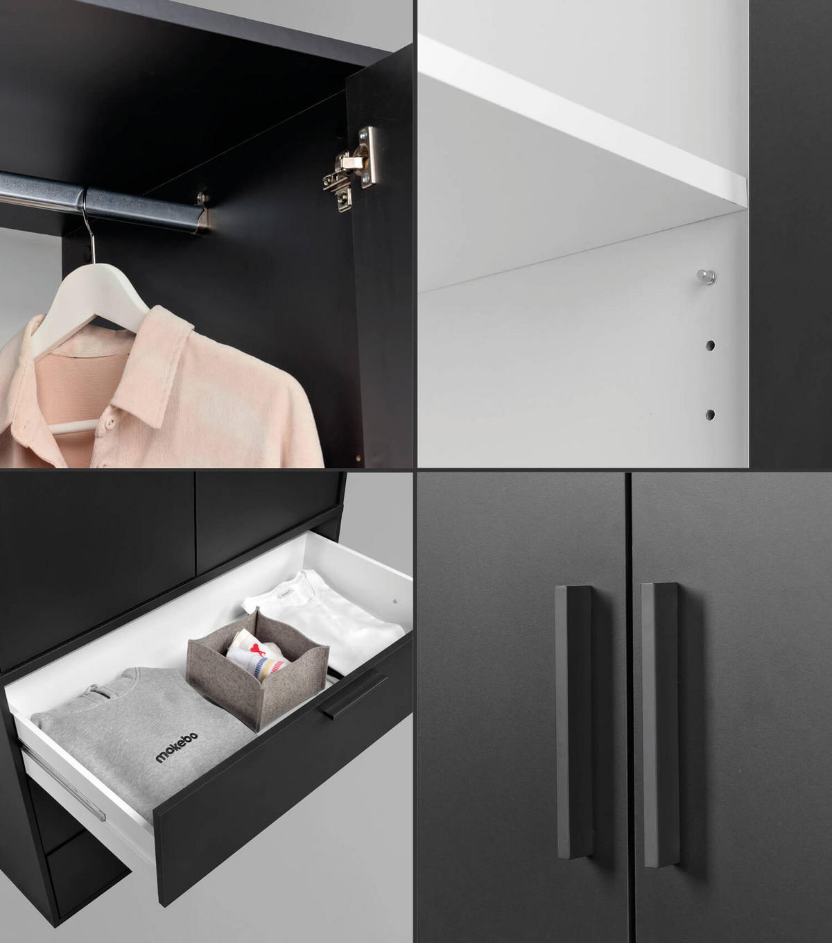 KLEIDERSCHRANK Der Grenzenlose - Anthrazit, Holzwerkstoff (210/187/58cm) - Mokebo