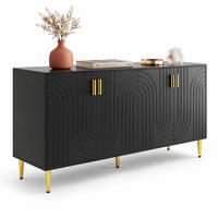 KUCHYŇSKÁ SKŘÍŇ černá s jedinečným vlnitým designem a zlatými úchyty, do obývacího pokoje, 152×40×75 cm - černá/zlatá, kov/kompozitní dřevo (152/75/40cm) - STILVORA