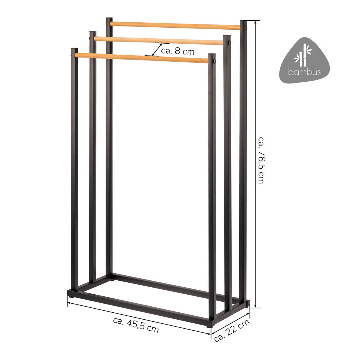STAND-HANDTUCHHALTER, Bambus/Metall schwarz - Schwarz, Metall (45.5/76.5/22cm) - eluno