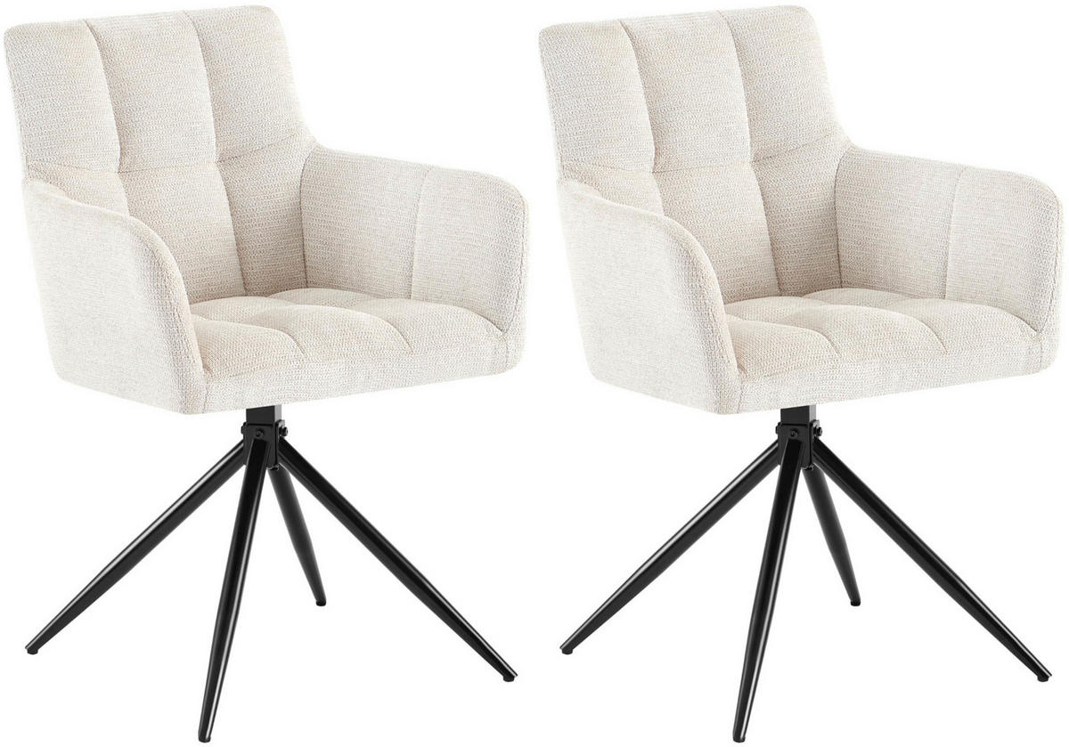 ARMLEHNENSTUHL 2er Set Stoff Creme - Creme/Schwarz, Textil/Metall (59/87/59cm) - CLP