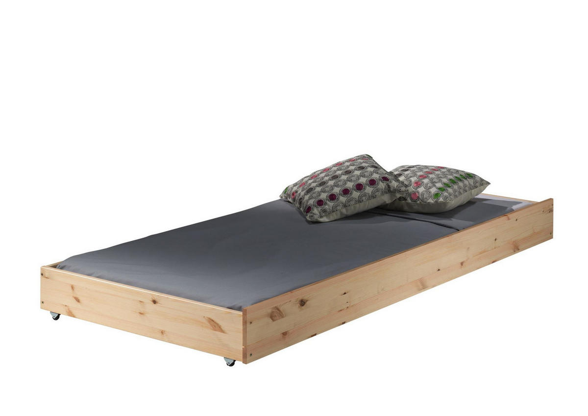 EINZELBETT 90x200 Kiefer natur robust stabil mit Bettschublade - Kieferfarben, Holz (90/200cm) - 58aufmkessel