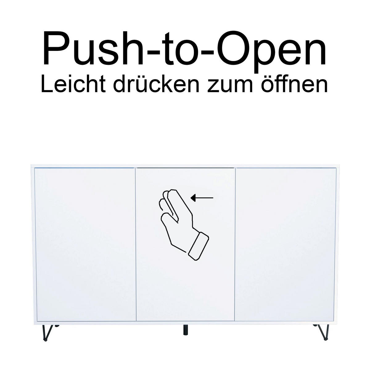 SIDEBOARD Elisa, Kommode mit Push-to-Open, Made in Germany, Moderner Schrank, Weiß matt (152,5 x 90,5 x 37 cm) - Weiß, Holzwerkstoff (152.5/90.5/37cm) - InnoFurn