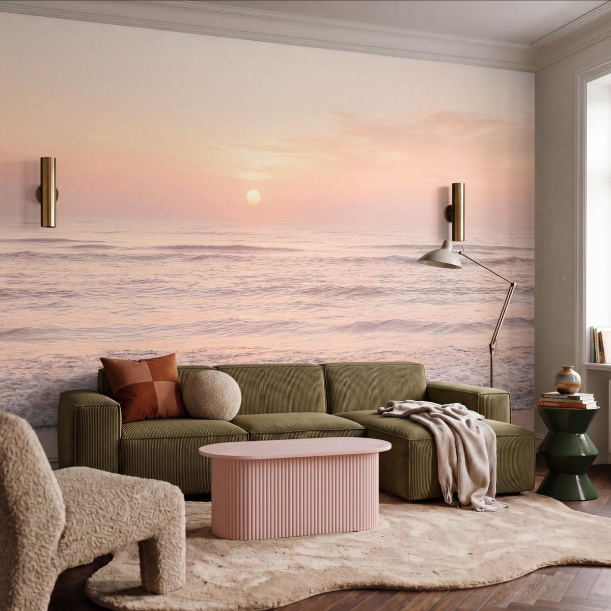 TAPETE - Sonne - Strand - Rosa - 400x300 cm - Hellrosa, Papier (400/300cm) - OnlyWow