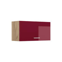 HÄNGESCHRANK R-Line, Rot Hochglanz/Goldkraft Eiche, 80 cm Flach - Honigeiche/Rot, Holzwerkstoff (80/40/31cm) - Vicco