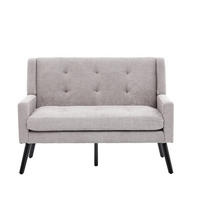 SITZBANK 2-Sitzer Leinenoptik Polster mit Knopfsteppung, Massivholzbeinen 119/75/88 cm Hellgrau - Hellblau, Textil (75/88/119cm) - Redom