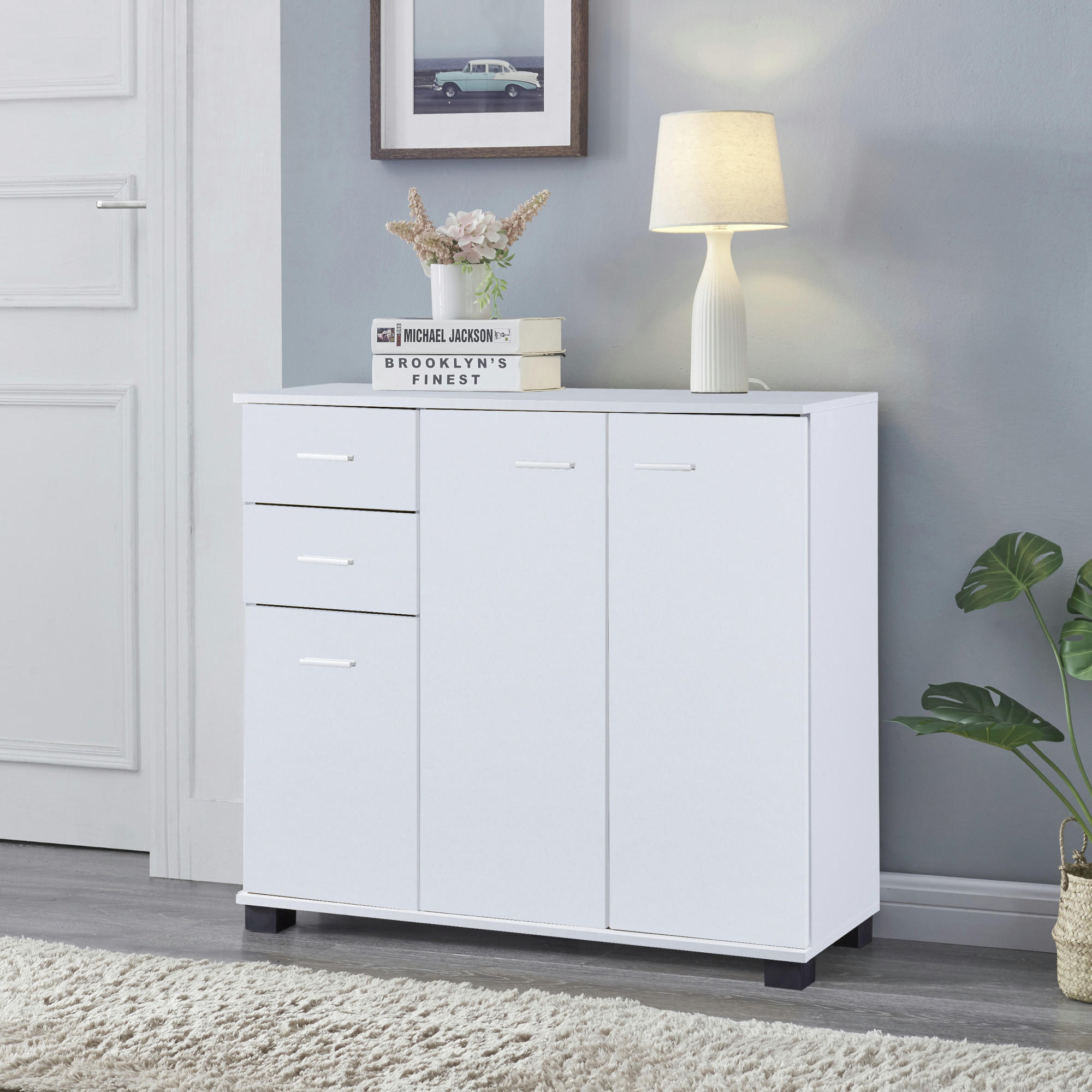 SIDEBOARD Crimla - Weiß, Holzwerkstoff (80/76/28cm) - [en.casa]