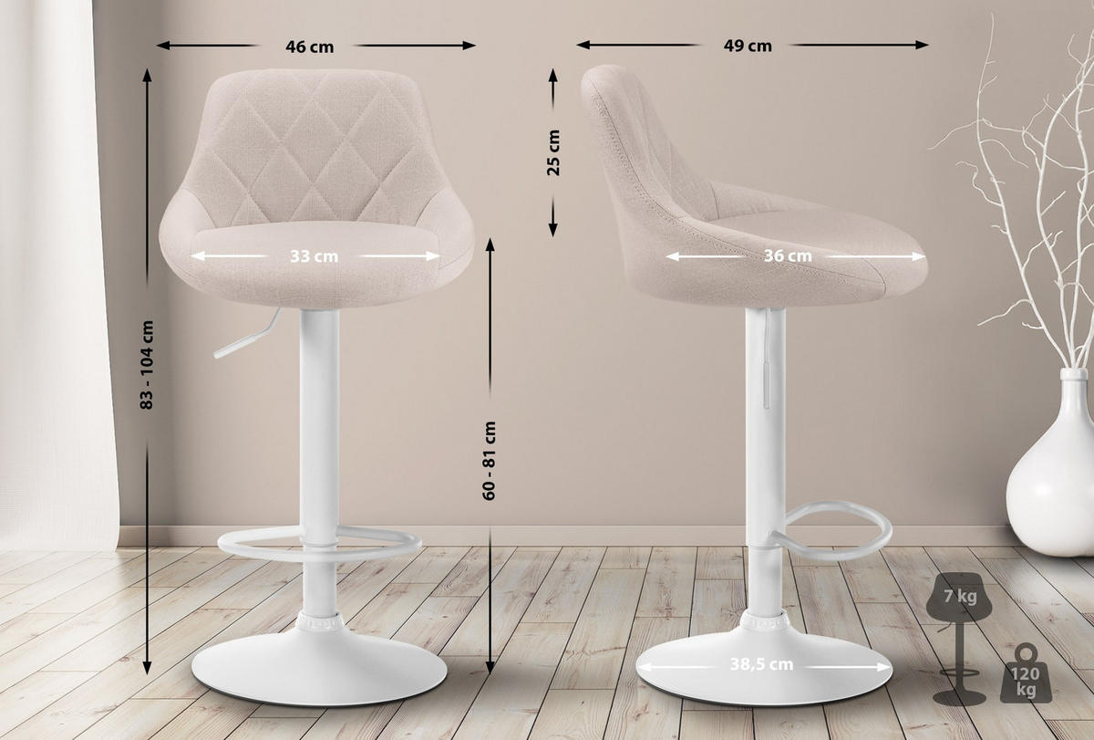 BARHOCKER Stoff Creme - Creme/Weiß, Textil/Metall (46/83/49cm) - CLP