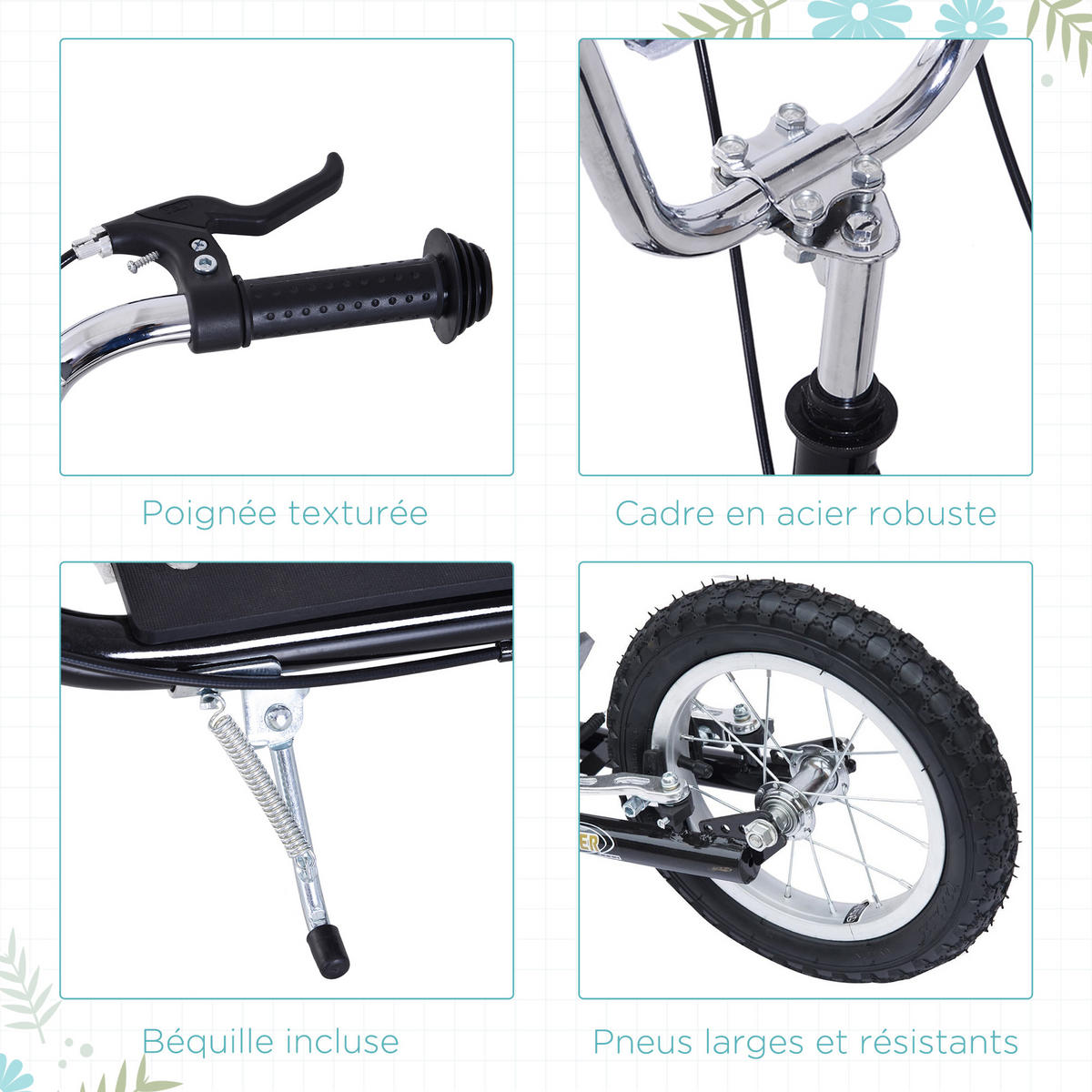 KINDERSCOOTER DE-16939 All-Terrain mit großen Luftreifen Schwarz - Schwarz, Metall (135/58/100cm) - ComfortXL