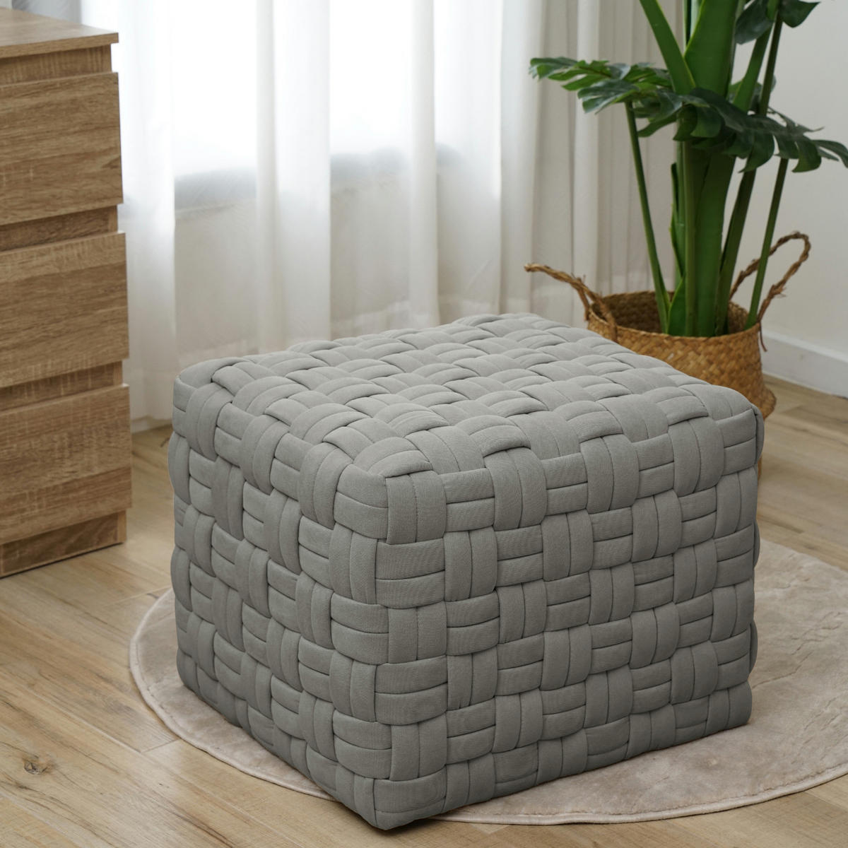 HOCKER POPPY Stoff Grau - Grau, Textil (50/42/55cm) - SVITA
