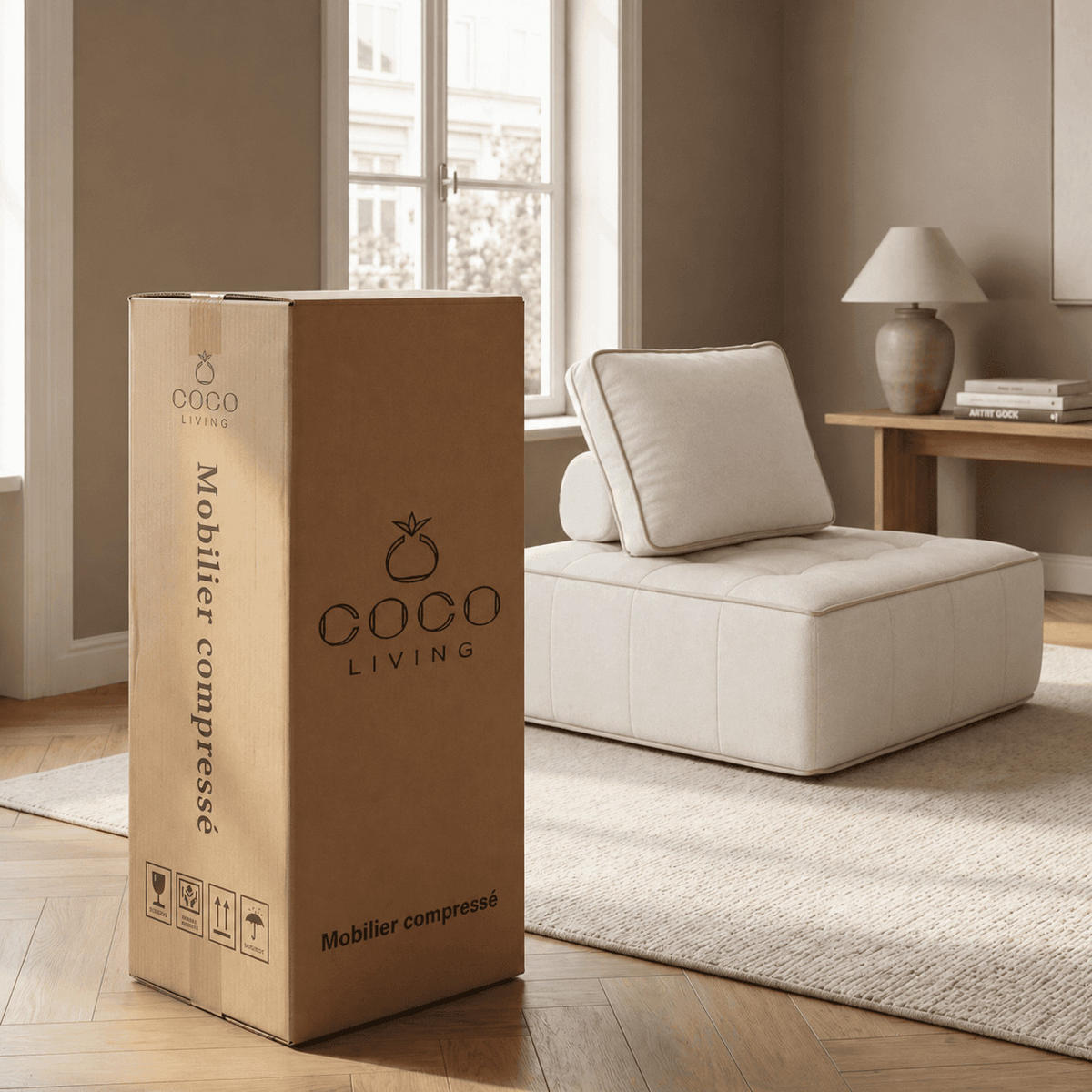 SESSEL Zen Weiß und Sand 1-Sitzer - Beige/Weiß, Textil (100/75/100cm) - COCO Living