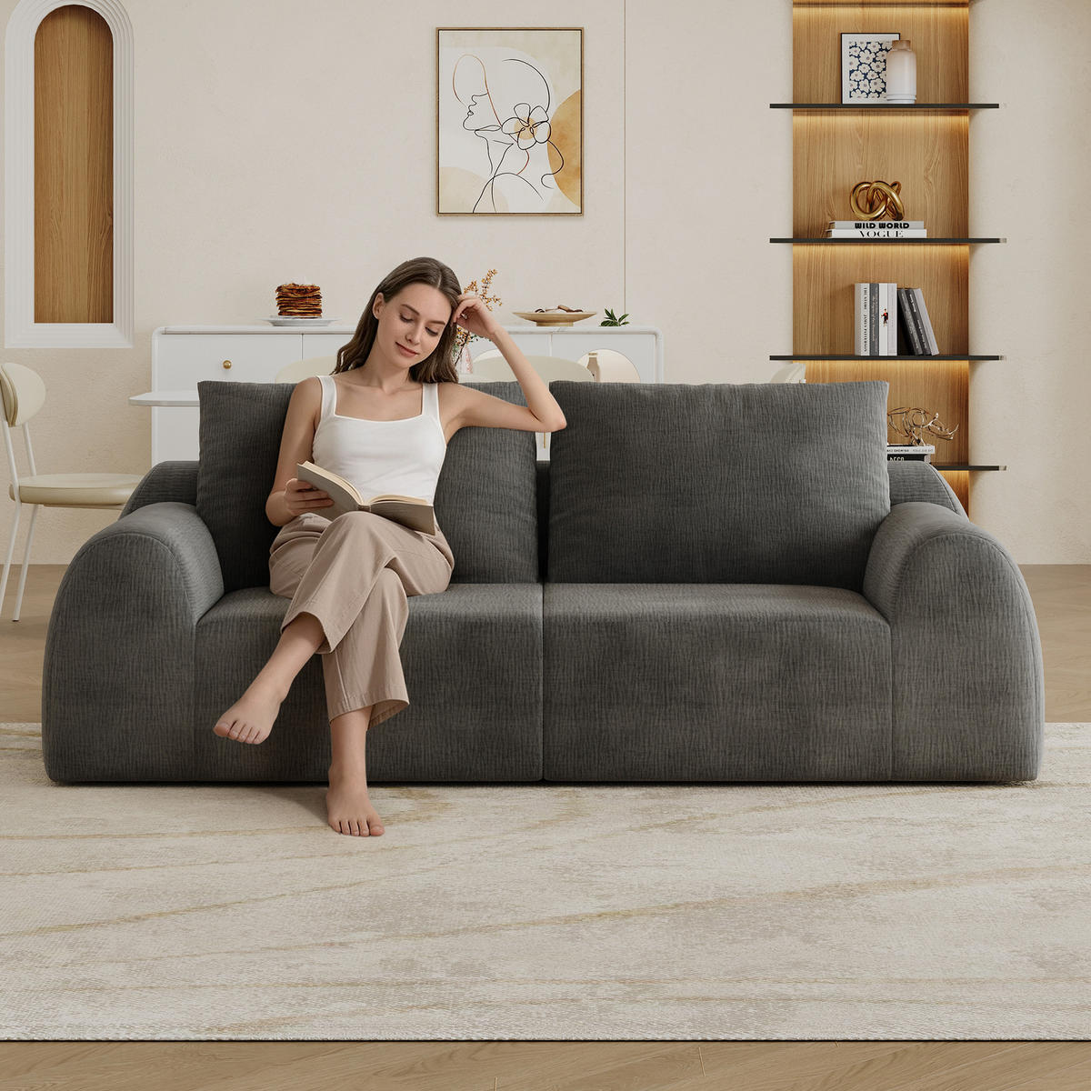 2-SITZER-SOFA 190 cm Schaumstoff-Kompression ohne Montage, DE-42815, Dunkelgrau - Dunkelgrau, Textil (190/85/95cm) - ComfortXL