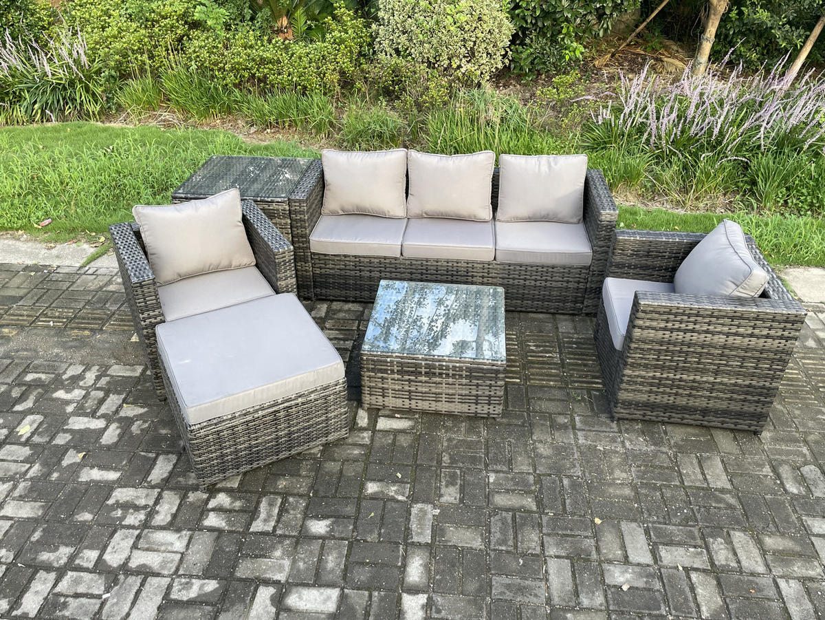 GARTENSET mit Beistelltisch Polyrattan 6-Sitzer - Dunkelgrau, Metall - Fimous