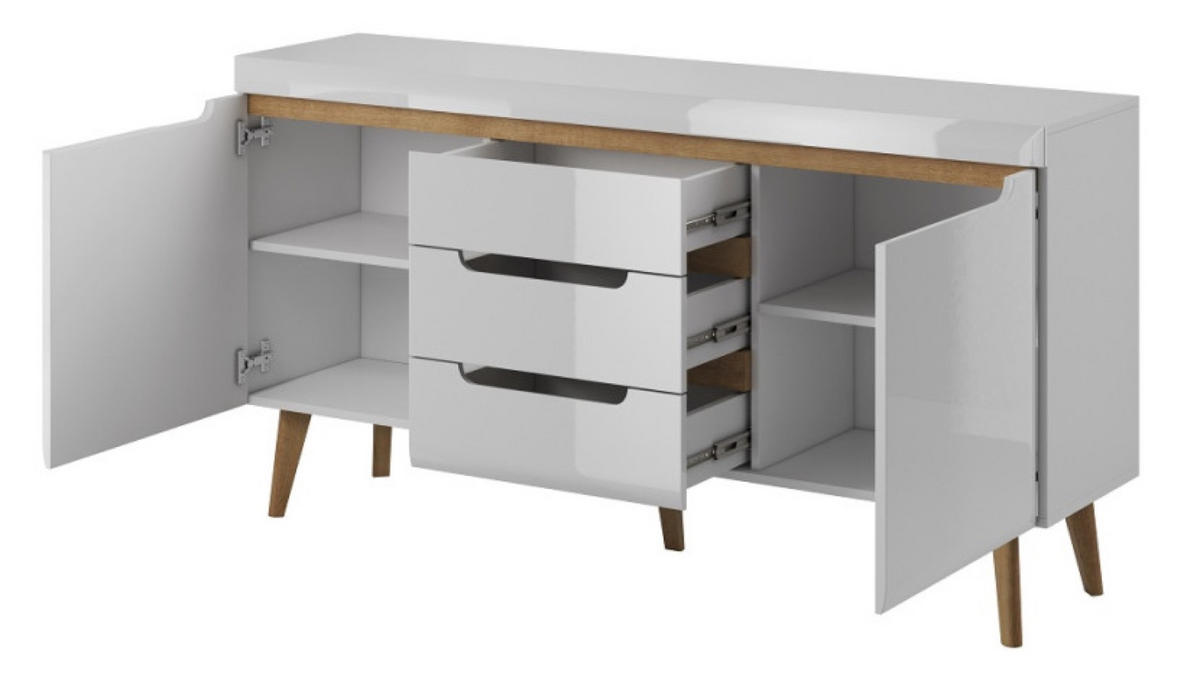 SIDEBOARD Weiß Nordan NKSZ160 Riviera Eiche Mit Regalen - Multicolor, Holzwerkstoff (160/83/40cm) - Sepro Meble