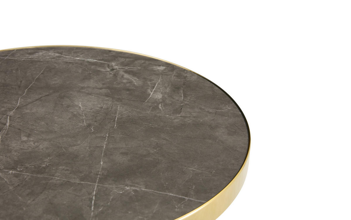 BEISTELLTISCH rund in Grau/Gold mit Marmoroptik und Edelstahlgestell,59.5/59.5/73.5 cm - Grau, Holzwerkstoff (59.5/59.5/73.5cm) - BEAOK