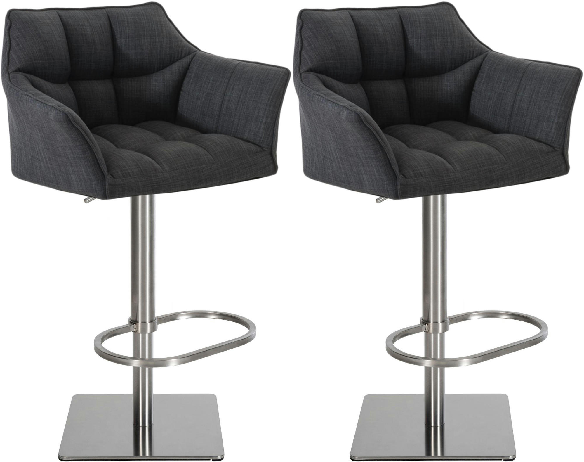 BARHOCKER 2er Set Stoff Dunkelgrau - Edelstahlfarben/Dunkelgrau, Textil/Metall (64/88/45cm) - CLP