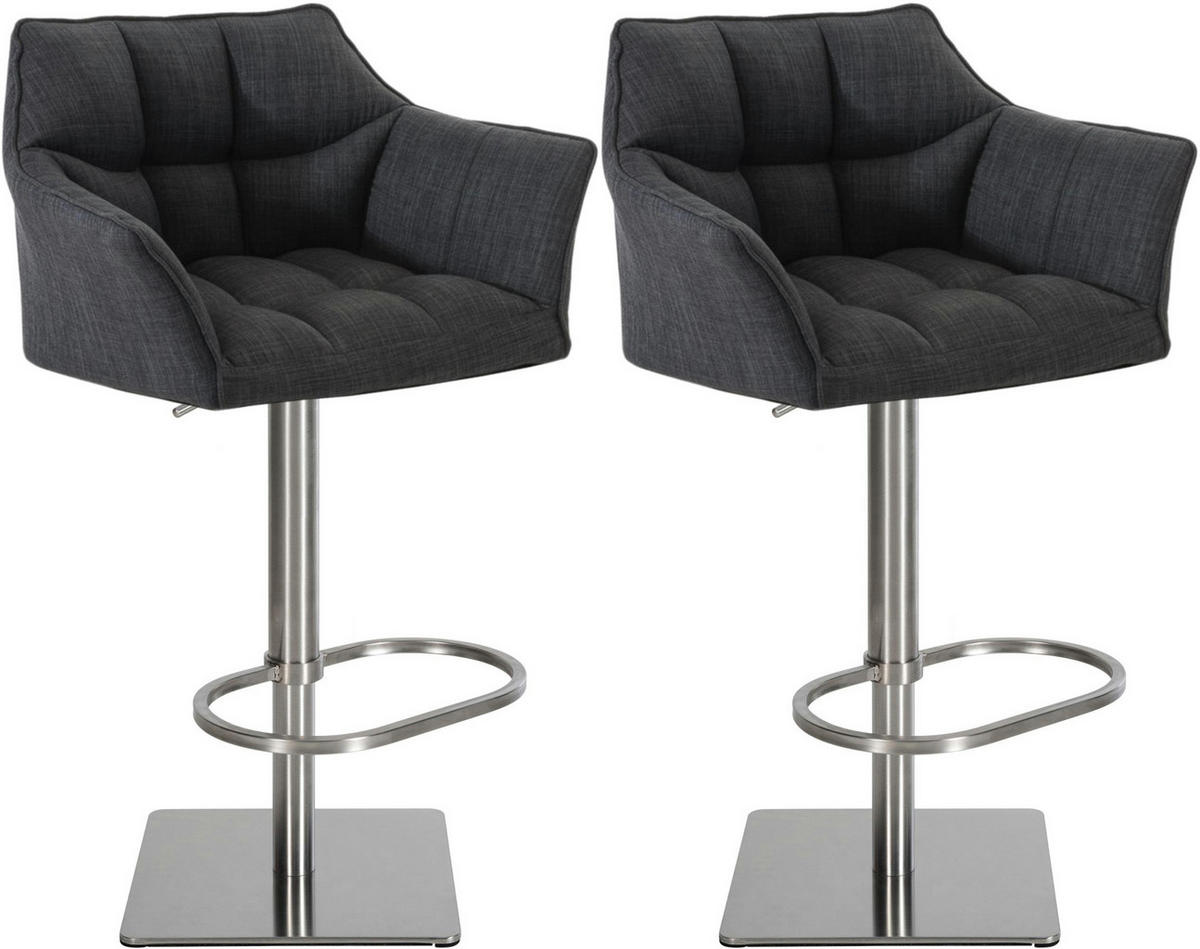 BARHOCKER 2er Set Stoff Dunkelgrau - Edelstahlfarben/Dunkelgrau, Textil/Metall (64/88/45cm) - CLP