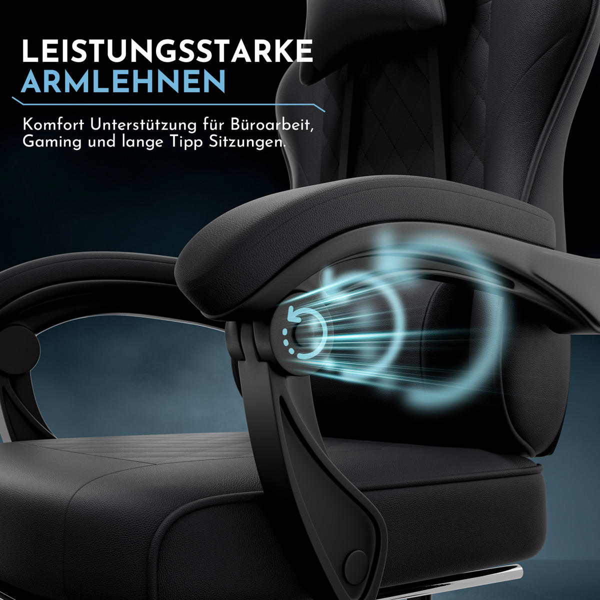 GAMINGSTUHL DE-40998 mit Lordosenstütze und Fußstütze Schwarz - Schwarz, Metall (58.5/120.5/63cm) - ComfortXL