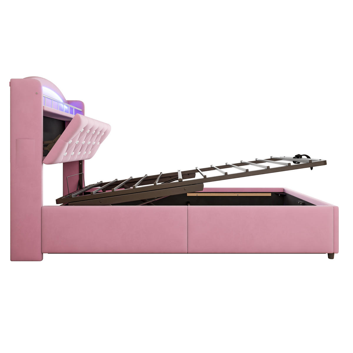 POLSTERBETT 90x200 Rosa Samt LED Stauraum - Pink, Textil (90/200cm) - FLIEKS