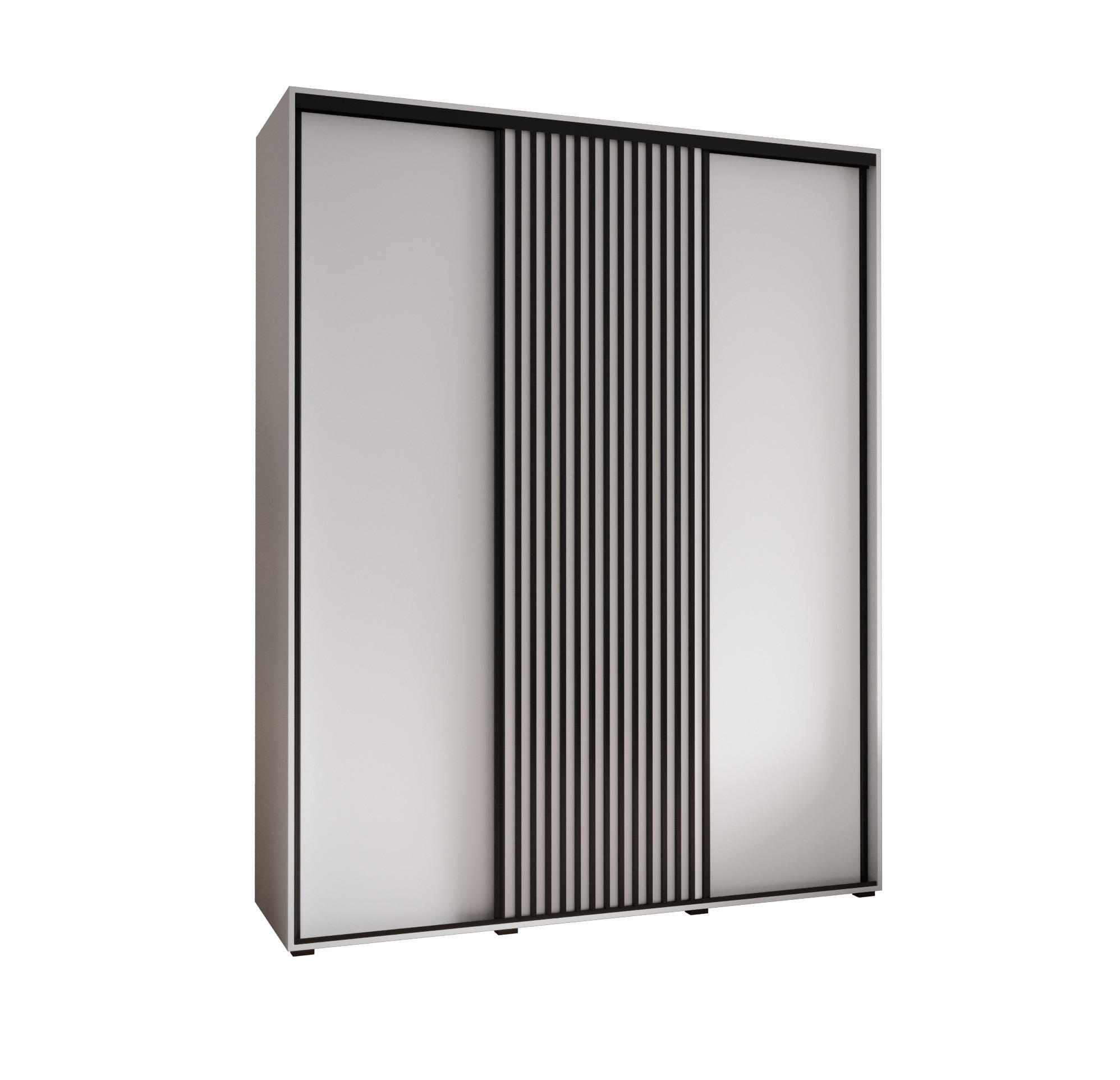 Abiks Möbel Schwebetürenschrank Weiß, Weiß, Schwarz 200x235x60 cm