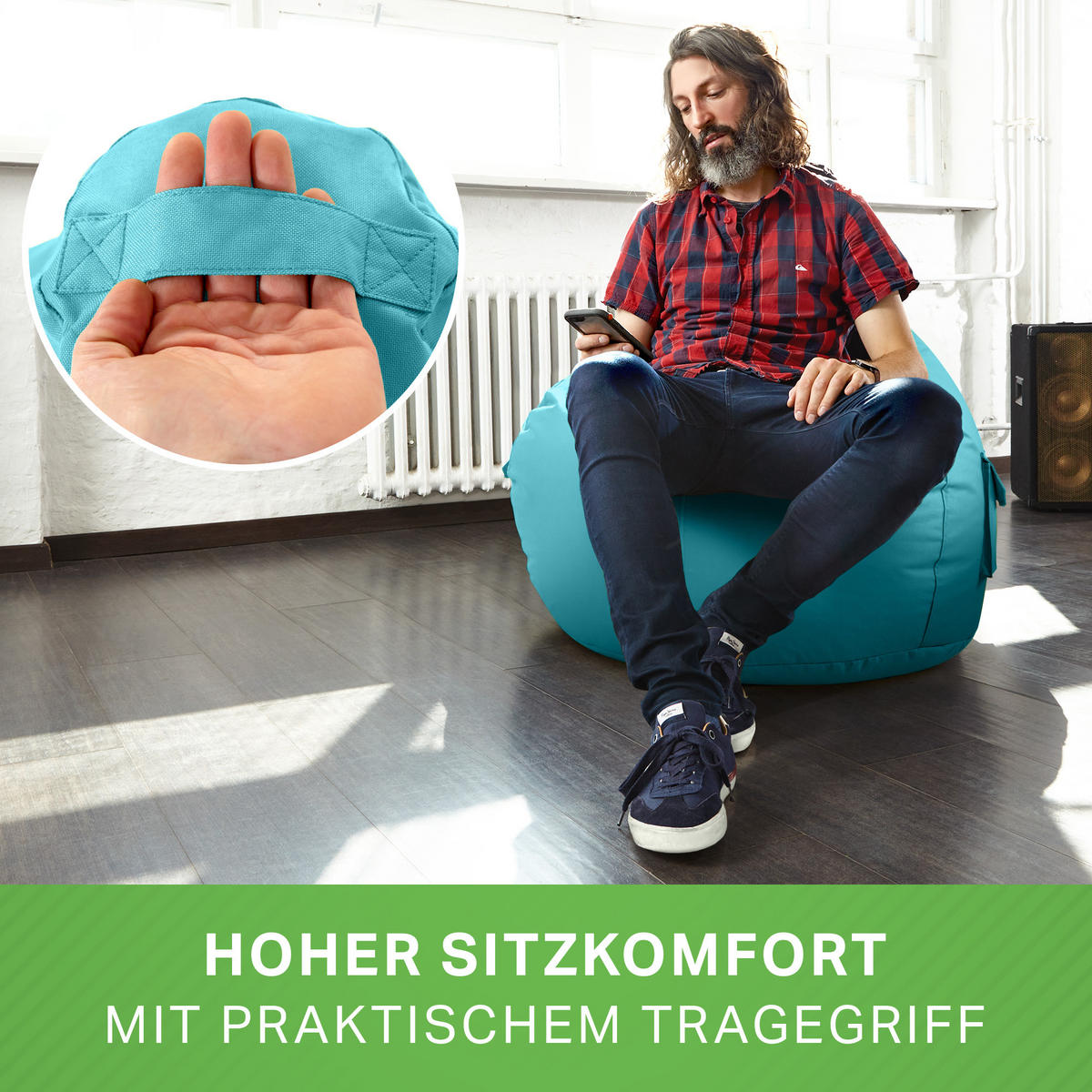 SITZSACK Lounge Chair "Cozy" 80x70x90cm - Türkis, Textil (70/90/80cm) - Green Bean