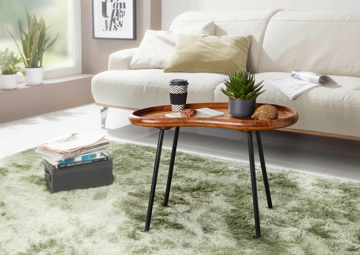 COUCHTISCH Massivholz mit Metallbeinen, Nierenform, Handgefertigt, Braun 71x40x51 cm - Schwarz/Braun, Holz/Metall (40/71/51cm) - KADIMA DESIGN