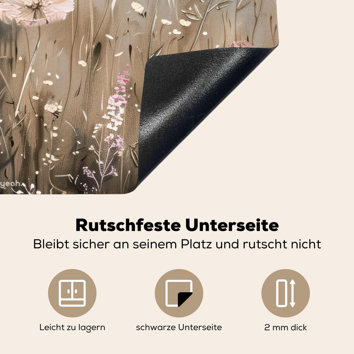 HERDABDECKPLATTE Blumen - Beige - Trockenblumen 65x52 cm - Beige, Kunststoff (65/0.2/52cm) - MuchoWow