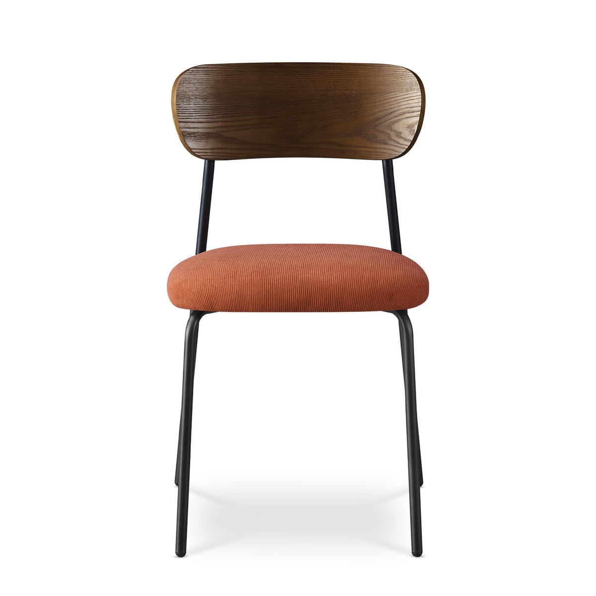 STÜHLE 4er-Set skandinavisch aus terrakottafarbenem Cord und Eschenfurnier mit schwarzen Metallbeinen - OLIVIA - Terracotta/Schwarz, Textil/Metall (46/81/50.5cm) - Sicaan