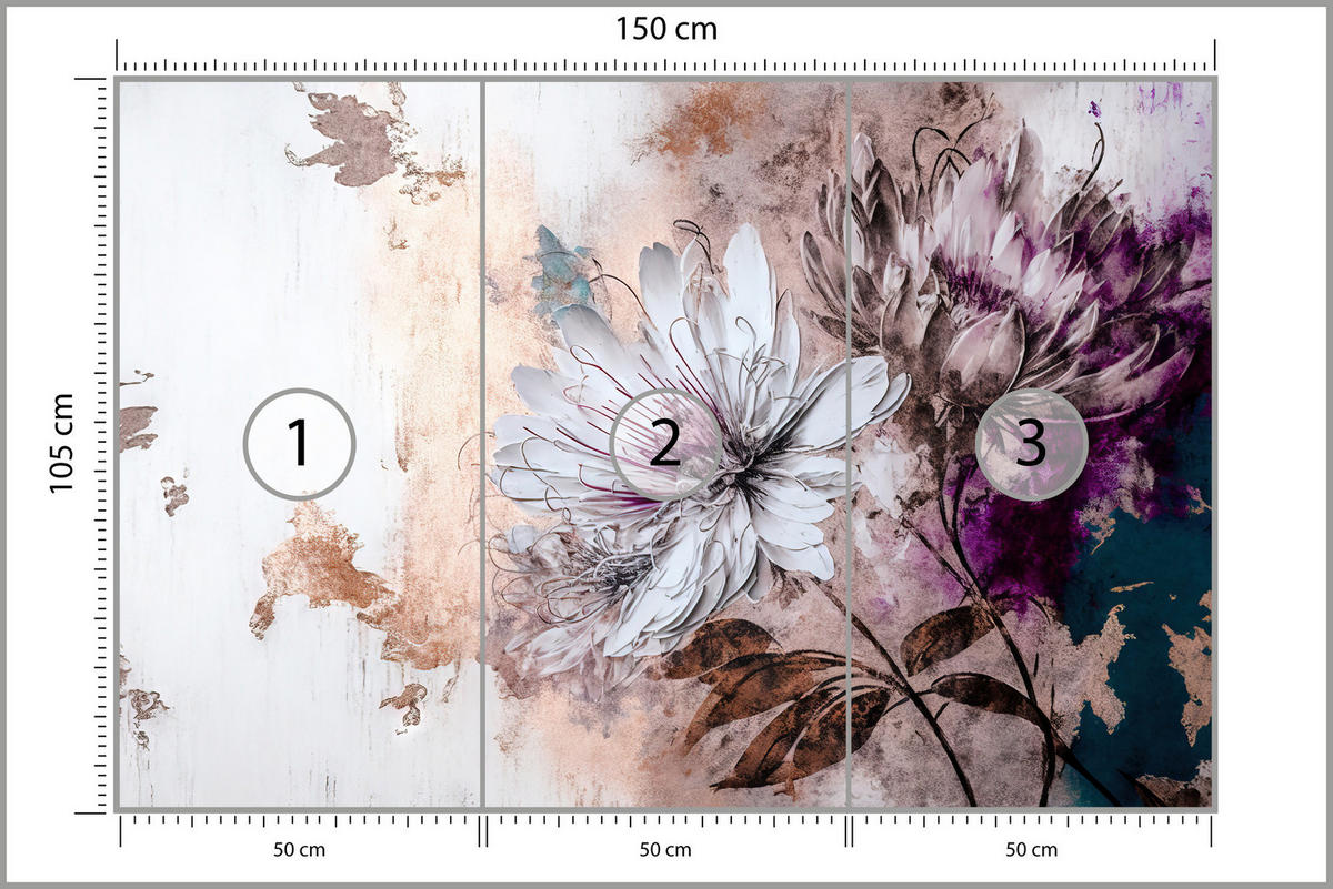 FOTOTAPETA Pre Obývaciu Izbu Kvety Listy Abstrakcia 150 x 105 cm - sivá/biela, papier (150/105cm) - Muralo