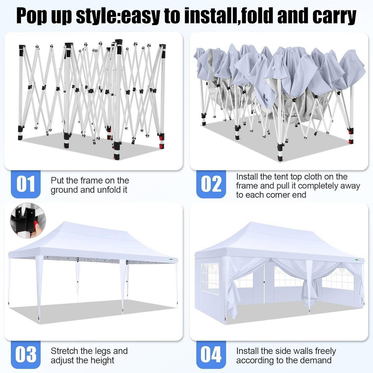 FALTPAVILLON 3x6m Weiß mit 6 Seitenteilen Wasserdicht UV-Schutz - Weiß, Textil (300/297/600cm)