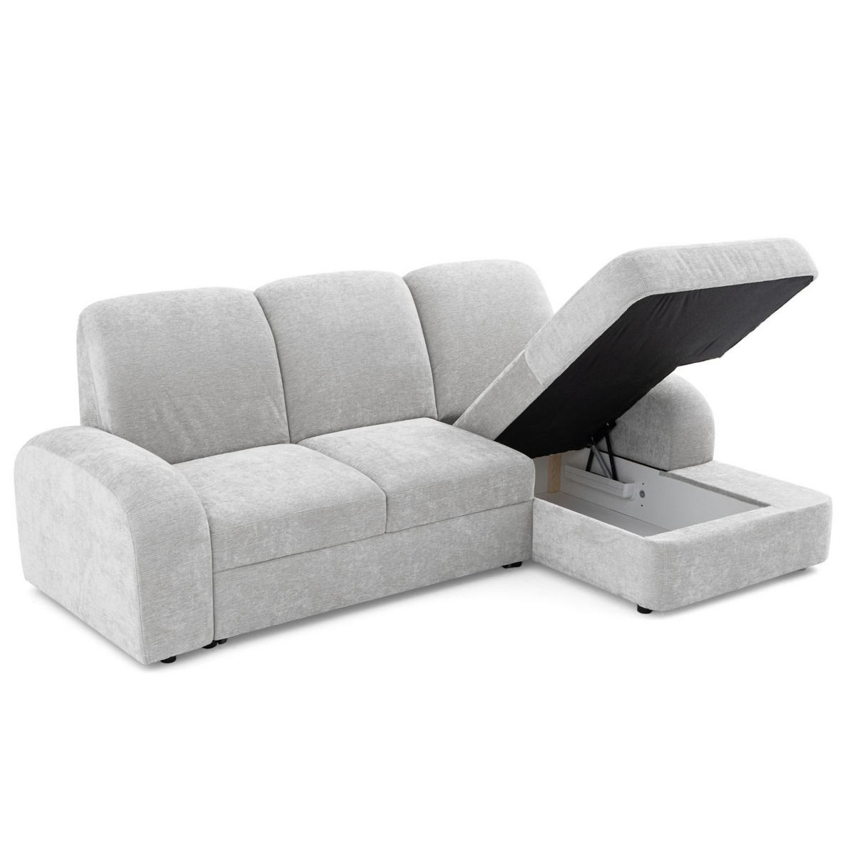 ECKSOFA VIBE S Rechts mit Schlaffunktion 130x202 Chenille Hellgrau - Hellgrau/Schwarz, Holz/Kunststoff (160/250cm) - Muffo