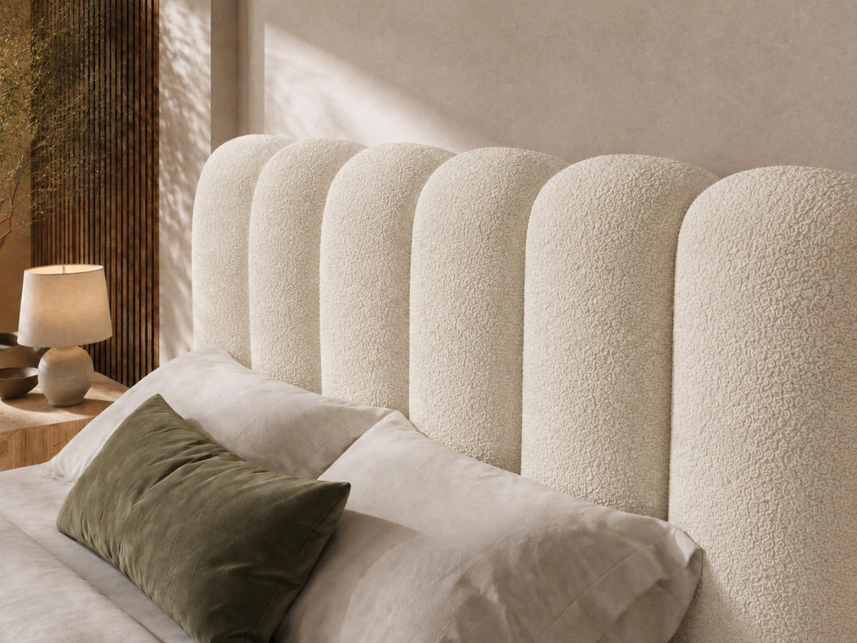 POLSTERBETT MELLOW 120x200 cm in Beige, gepolstertes Kopfteil, Lattenrost, Bettkasten, Bouclé-Stoff - Beige, Holz/Textil (120/200cm) - EMLAR Home